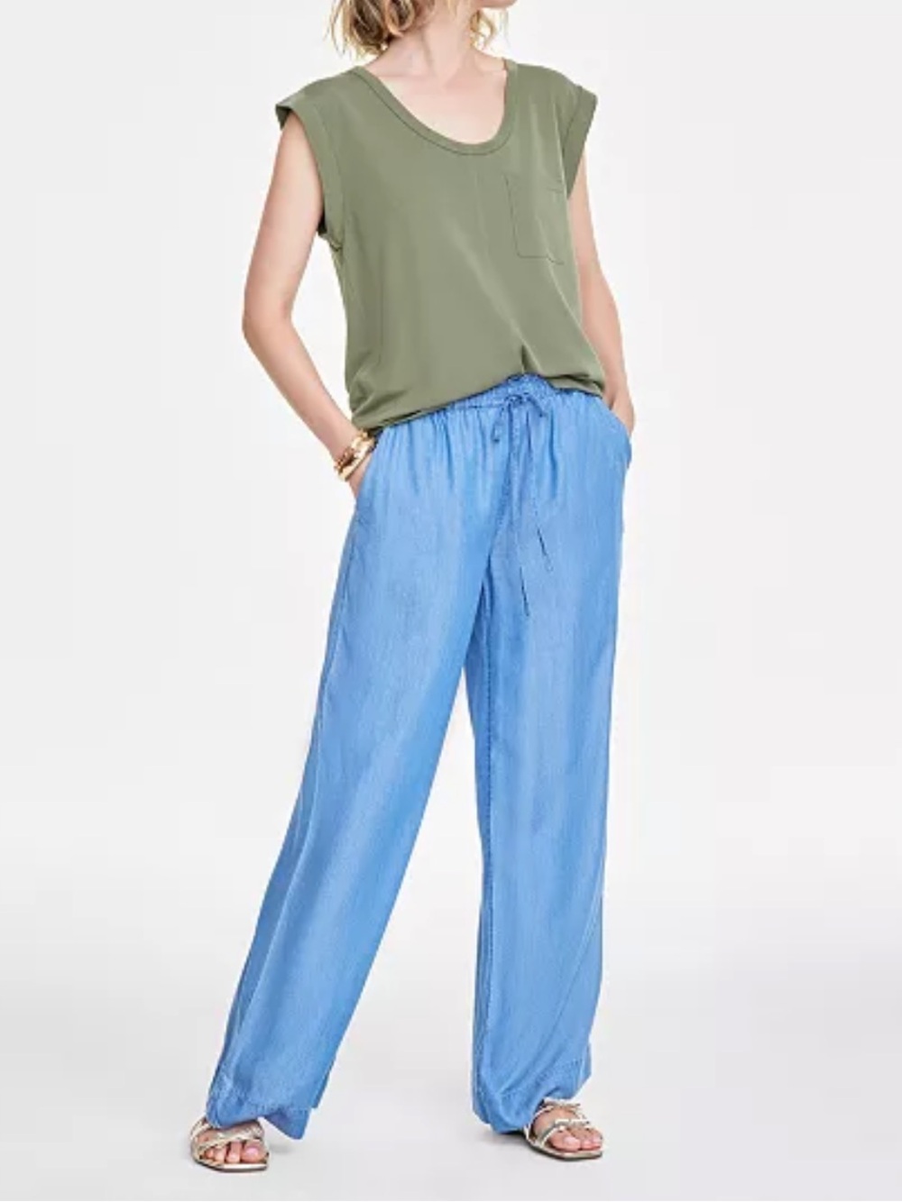 On 34th Chambray Drawstring Wide-Leg Pants